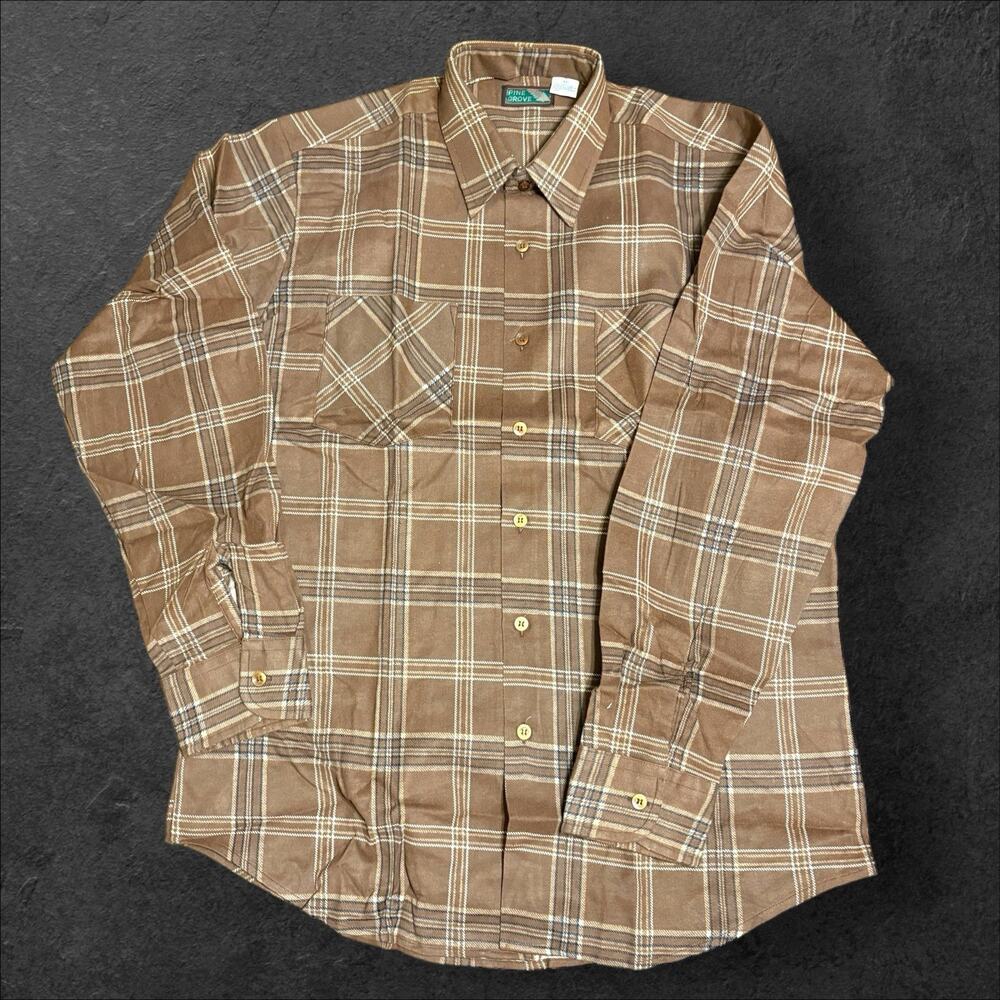 Pine Grove Flannel Shirt Men’s Sz M Brown Plaid Long Sleeve Button Down Vintage